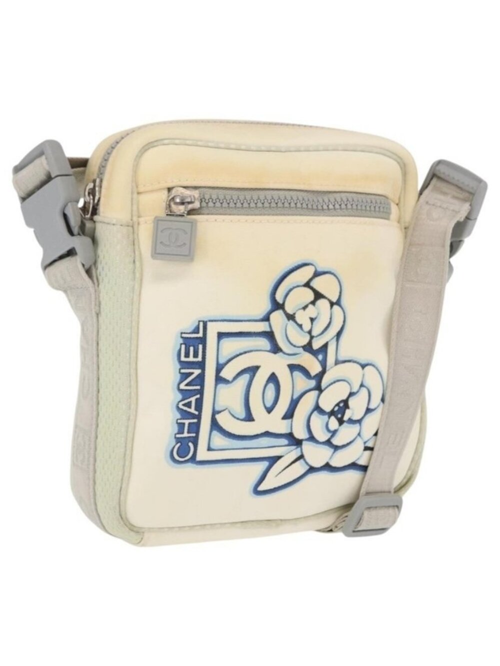 Authentic CHANEL Sports Line Shoulder Bag Nylon White Silver CC